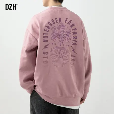 男生美式粉色卫衣男春季圆领潮牌长袖上衣宽松休闲外套2024新款潮商品大图