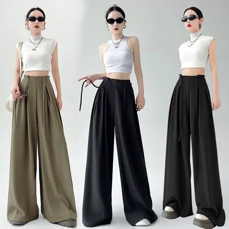 高级感西装阔腿裤女春季2024新款设计感高腰垂感宽松休闲拖地裤裙图片