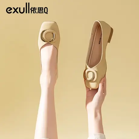 依思q鞋子女浅口低跟单鞋2024春秋新款小香风平底鞋女方头晚晚鞋商品大图