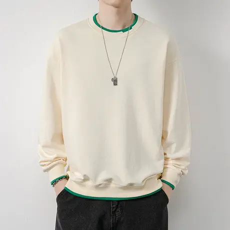 春秋款潮牌纯色情侣装圆领卫衣秋季男生重磅假两件长袖上衣服秋天图片