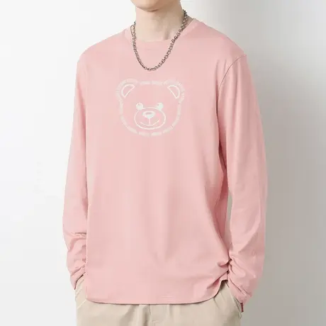 纯棉长袖t恤男装2023新款秋季内搭打底衫宽松小熊全棉圆领上衣服商品大图