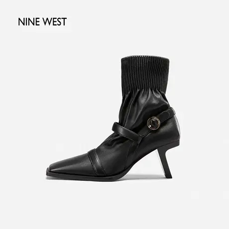 Nine West/玖熙方头时装靴女2023秋冬新款套筒回旋跟中靴弹力短靴商品大图