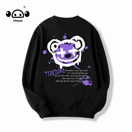 笑脸小熊卫衣女简约无帽港风ins潮牌纯棉上衣秋季2023年新款衣服商品大图