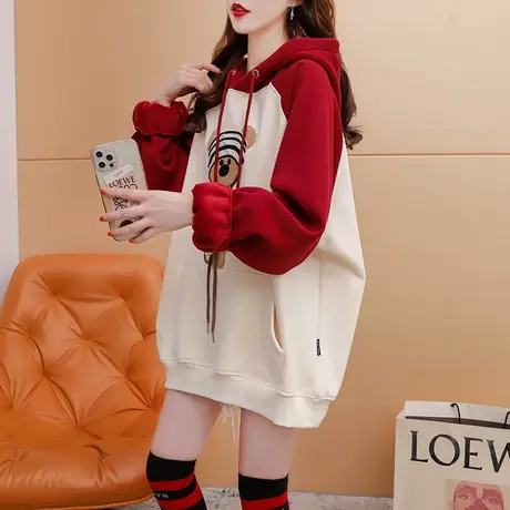 加绒加厚连帽卫衣女2023新款秋冬爆款洋气宽松设计感oversize外套图片