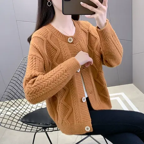 早春2023年新款软糯麻花毛衣女加厚高级感韩系慵懒风针织开衫外套图片