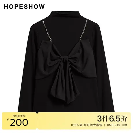 红袖outlets钻链蝴蝶结上衣hopeshow2022冬季新款半高领气质长袖商品大图