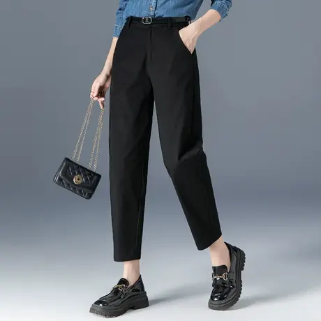 高腰黑色哈伦裤女春秋2023新款老爹裤春季裤子小个子九分裤休闲裤商品大图