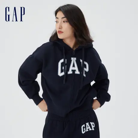 Gap女装秋季2023新款LOGO碳素软磨抓绒卫衣445808宽松休闲外套图片