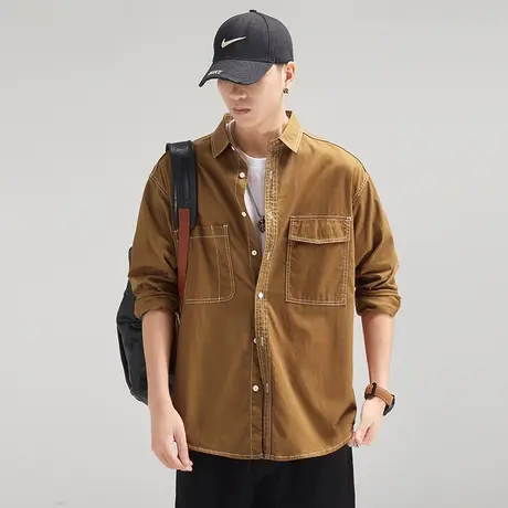 Modi Nick/摩帝尼克复古潮流男士衬衫宽松长袖纯棉休闲男外套水洗图片