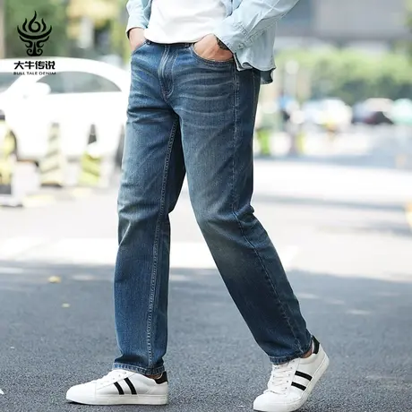 大牛传说日系怀旧复古牛仔裤男宽松直筒2023年新款大码阔腿休闲裤商品大图