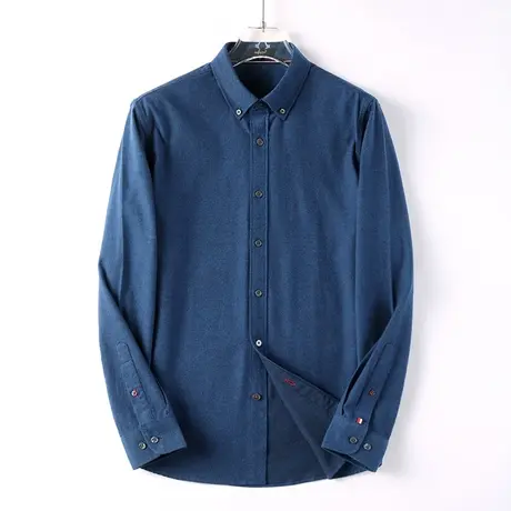 纯棉衬衫男休闲薄款长袖商务藏青色全棉免烫衬衣秋季上衣男士外套图片