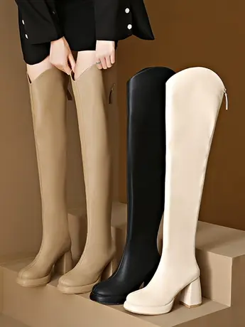 小鸟腿长靴女秋冬2023新款v口长筒靴厚底小个子骑士靴细腿瘦瘦靴图片