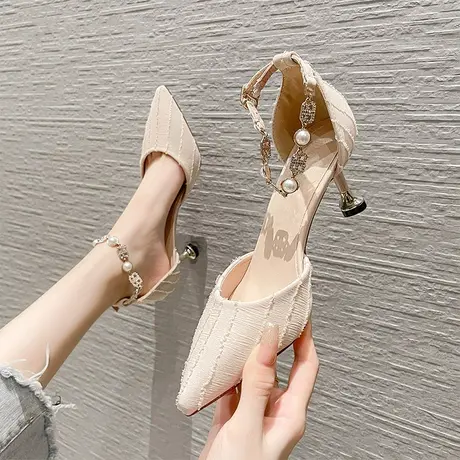 一字带气质尖头高跟鞋女细跟2023年夏季新款性感百搭名媛水钻凉鞋商品大图