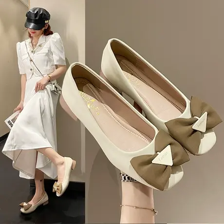 法式仙女风配裙子浅口单鞋女夏秋季新款晚风温柔蝴蝶结一脚蹬瓢鞋图片