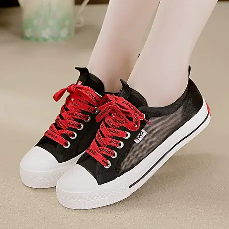 网面帆布鞋女2023新款透气韩版百搭小白鞋轻便女学生网纱镂空板鞋商品大图