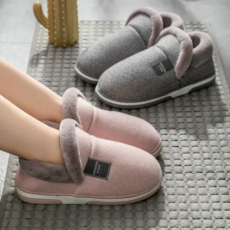 新款加绒冬季棉拖鞋女包跟室内家居厚底可外穿保暖防滑高级感棉鞋商品大图