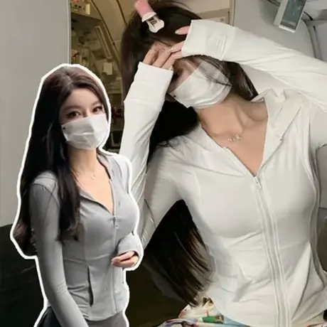 连帽防晒衣女夏季薄款透气修身显瘦长袖纯欲风鱼骨收腰拉链外套潮图片