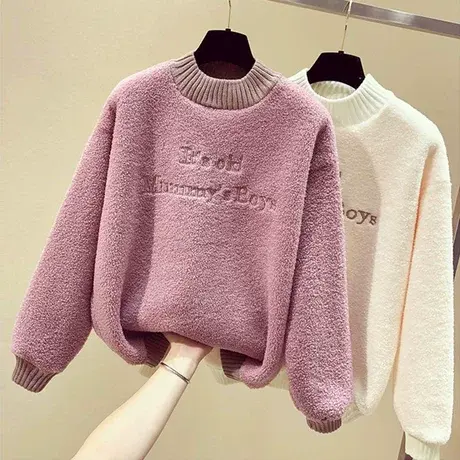 羊羔毛卫衣女秋冬2019新款韩版ins潮宽松加绒加厚羊毛高领外套冬图片