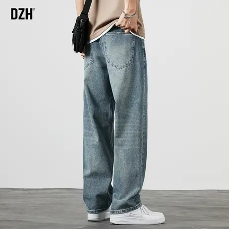 男士休闲蓝色直筒牛仔裤男春夏宽松大码男裤休闲裤2023新款阔腿裤商品大图