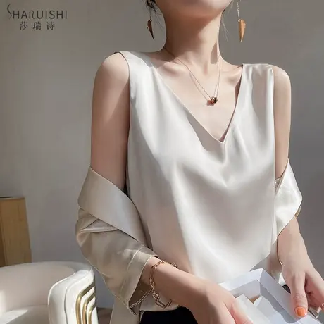 吊带背心女夏季仿真丝内搭西服西装白色V领醋酸缎面外穿打底上衣图片