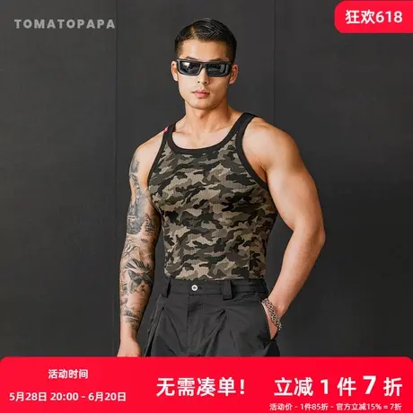 TOMATOPAPA美式迷彩吊带背心2025夏季修身街头百搭探险从林运动衣商品大图