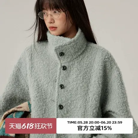 omont蛋挞家 复古圈圈羊毛立领呢子大衣女冬季保暖中长款毛呢外套商品大图