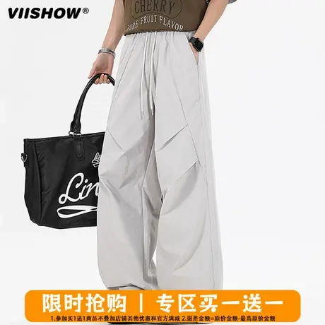 VIISHOW褶皱凉感速干伞兵裤子男夏薄款宽松防晒裤休闲弯刀工装裤商品大图