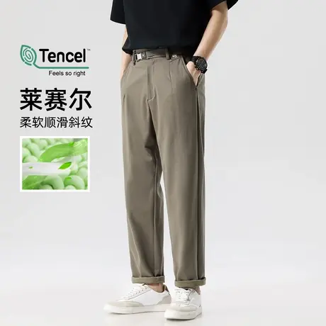 hansca薄款莱赛尔天丝凉感直筒休闲裤男士2025夏季轻商务锥形长裤商品大图