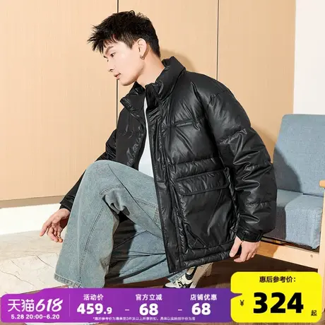 唐狮2024冬新款男立领仿皮立体口袋短款羽绒服防风保暖厚外套潮流商品大图