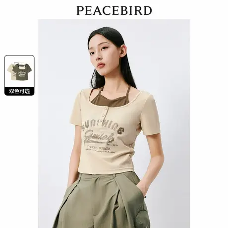 【昕怡粉丝专享】太平鸟美式假两件T恤女短袖夏修身短款辣妹时尚图片