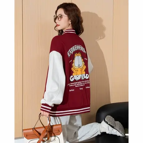 加菲猫联名唐狮新款棒球服外套女美式短款女上衣春秋红色新年外套图片