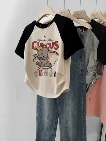 插肩袖短袖女夏卡通设计感小众ins潮chic辣妹短款t恤洋气减龄上衣图片