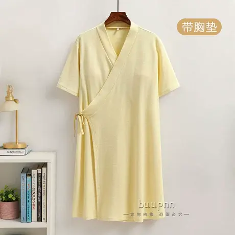 带胸垫斜襟睡裙五分袖中式汉服睡衣系带居家睡袍夏女商品大图