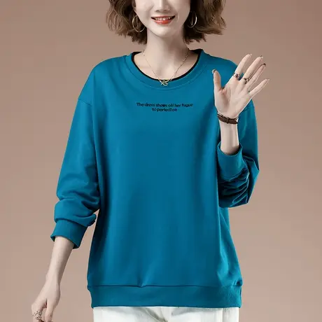 卫衣女春秋新款加肥加大码女装宽松中年妈妈百搭休闲圆领显瘦上衣商品大图