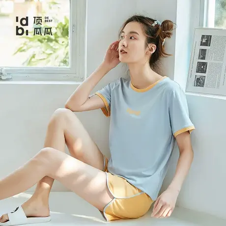 顶瓜瓜睡衣女夏季纯棉短袖学生两件套装薄款可爱清新家居服顶呱呱商品大图