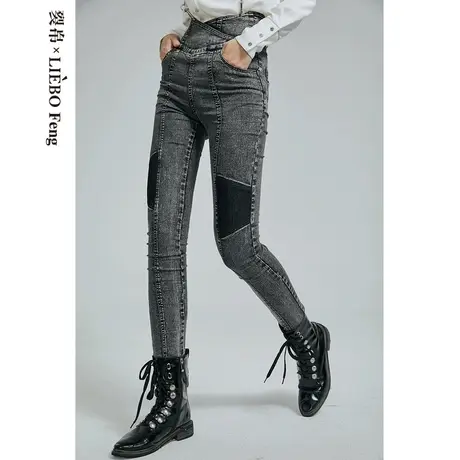 裂帛LIEBOFeng原创设计2023年百搭复古高腰撞色拼接修身牛仔裤女商品大图