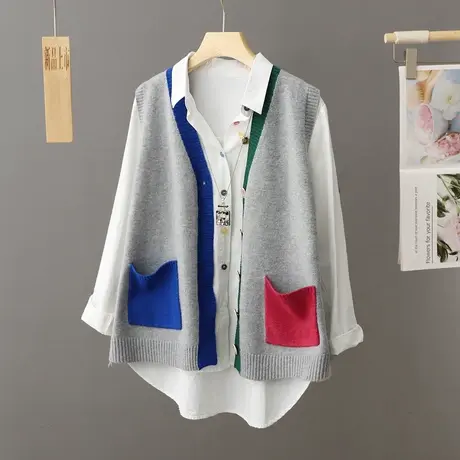 慵懒风针织开衫毛衣马甲背心女秋季2023新款外搭叠穿坎肩马夹上衣商品大图