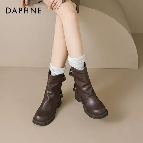 达芙妮棕色短靴女2025新款夏天美拉德靴子新疆旅游西部牛仔骑士靴商品大图