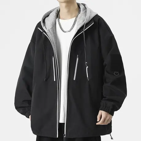 男士假两件冲锋衣外套男春秋季2023新款潮牌美式机能工装夹克男装商品大图