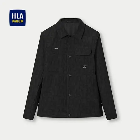 HLA/海澜之家时尚翻领夹克春秋款肌理花型按扣工装风休闲外套男士图片