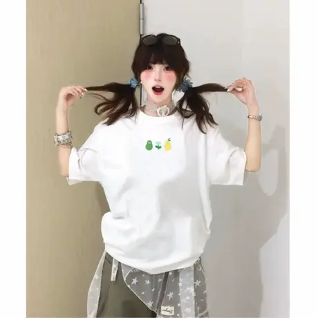2025夏季新款韩版宽松纯棉白色短袖t恤女chic小众减龄半袖上衣潮商品大图