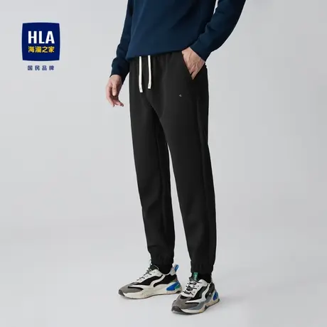 HLA/海澜之家松紧腰休闲裤2023秋季新款宽松舒适纯色束脚长裤男商品大图