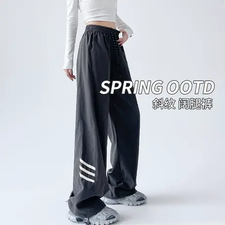 灰色工装裤女春秋冬季2024新款高腰宽松垂感显瘦慵懒休闲阔腿卫裤商品大图