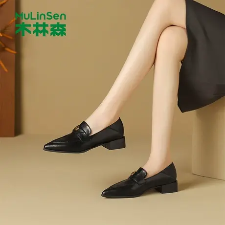 木林森女鞋2025新款秋季百搭舒适乐福鞋女士时装鞋一脚蹬深口单鞋图片