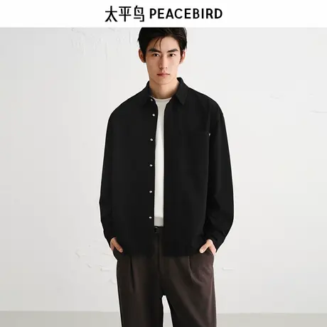 太平鸟男装 休闲衬衫2025秋季口袋肌理工装衬衫休闲男士衬衫M商品大图