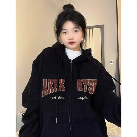 oversize卫衣女2023春秋季薄款上衣韩系慵懒风小个子连帽开衫外套图片