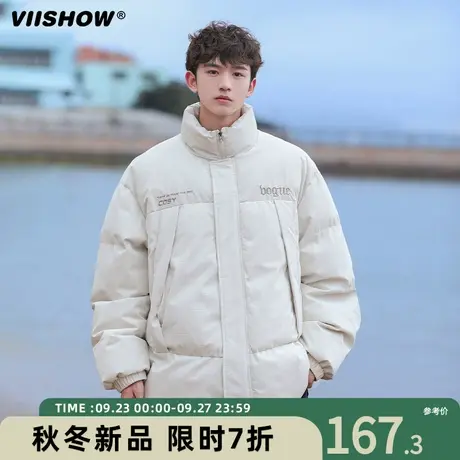 VIISHOW潮牌街头纯色加厚面包服冬季宽松百搭保暖连帽棉服男外套商品大图