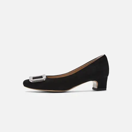 Nine West/玖熙2025秋新款浅口单鞋绒面钻扣中跟方头舒适通勤女鞋商品大图