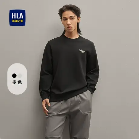 HLA/海澜之家糯米科技卫衣25秋新款圆领撞色绣花舒适弹力套头衫男图片