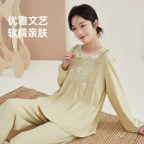 顶瓜瓜花边蝴蝶结法式家居服顶呱呱圆领套头夏日花语女士长袖套装商品大图